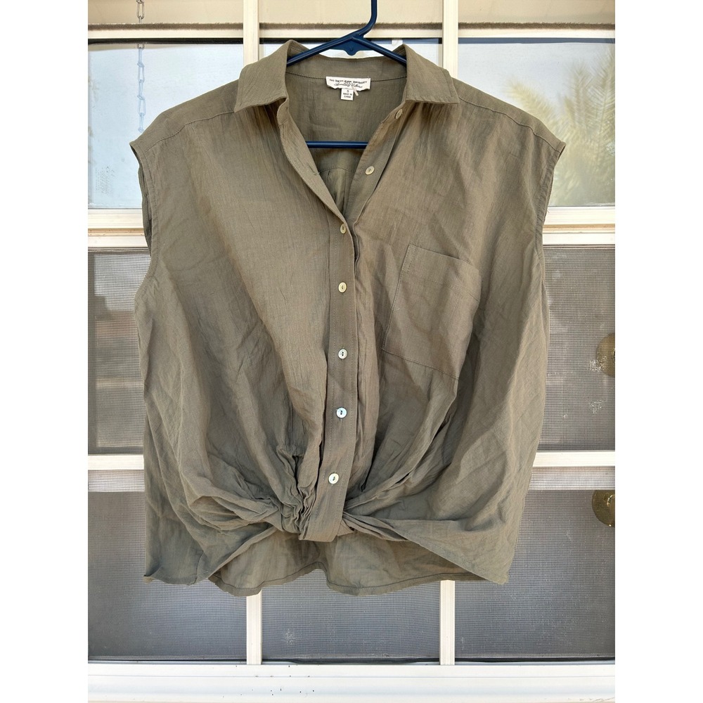 No‎ Rest For Bridget Olive Cotton Twist Front Sleeveless Top Small Lagenlook